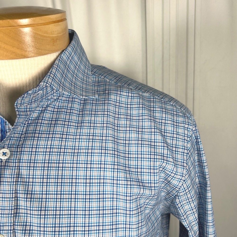 Men's Medium Bugatchi Blue Plaid Button Down